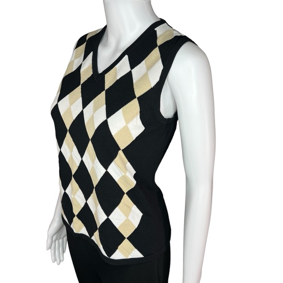 Black Argyle Diamond Golf Knit VNeck Vest M - Picture 2 of 5